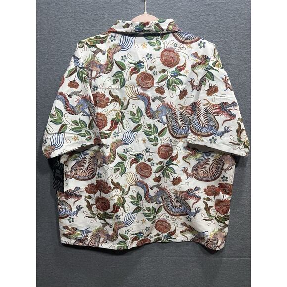 Rebel Vengeance Dragon Floral Print Button Up Shirt Boho Asian Style Men Size 2X - Picture 3 of 11